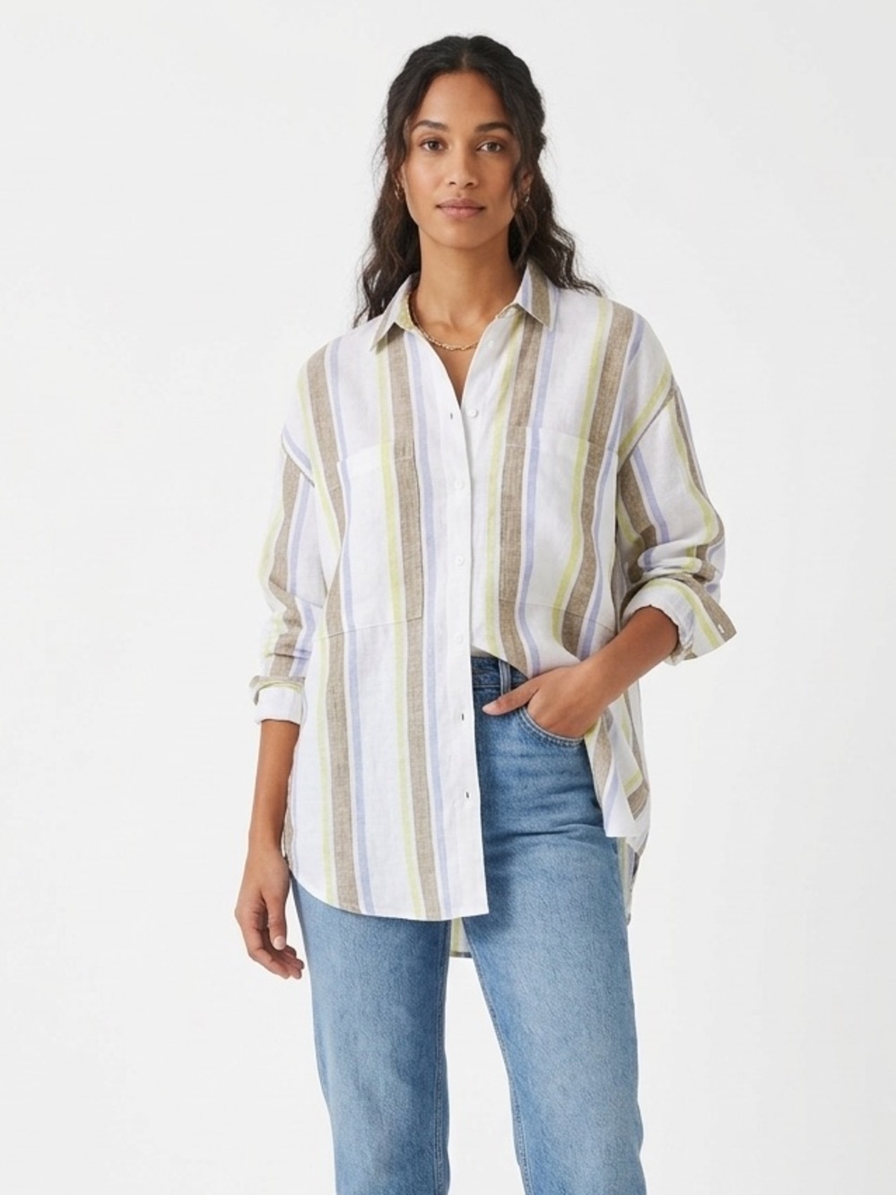 Left On Friday Getaway Button Down Linen Shirt Oversized Beach Coastal Size M